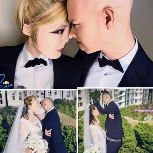 Image similar to saitama one punch man instagram couple's wedding photo shoot, closeup photo