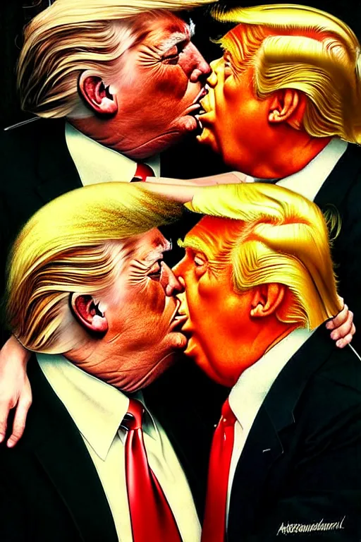 Image similar to norman rockwell painting of donald trump kissing himself donald trump, by anna podedworna, bayard wu, greg rutkowski