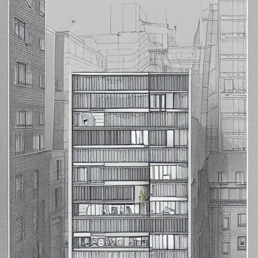 Prompt: cutaway drawing of a building, view on the different appartement, by studio muti