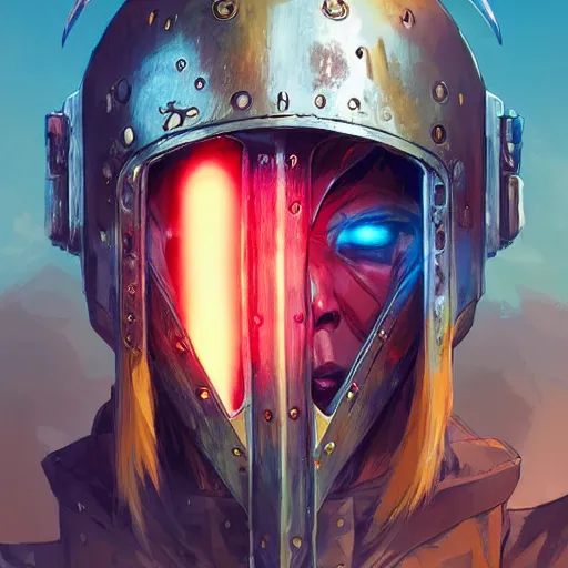 Image similar to cyberpunk viking helmet mask warrior goddess robot ninja fantasy, art gta 5 cover, official fanart behance hd artstation by jesper ejsing, by rhads, makoto shinkai and lois van baarle, ilya kuvshinov, ossdraws