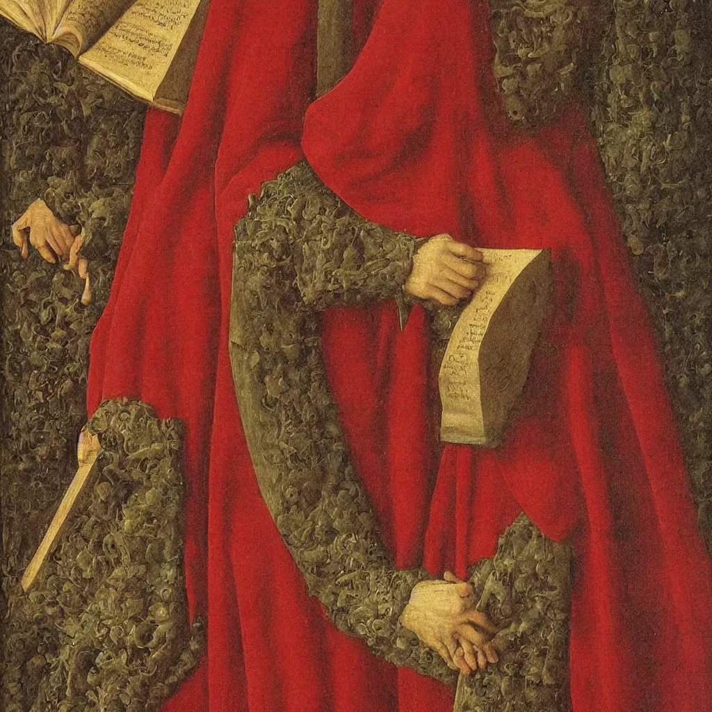 Prompt: close up of a book. painting by jan van eyck, frank sedlacek.