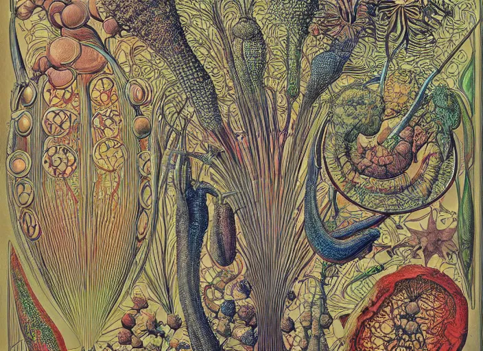 Prompt: the alembic of literary dreams, full colour, 3 d shaded, by ernst haeckel,