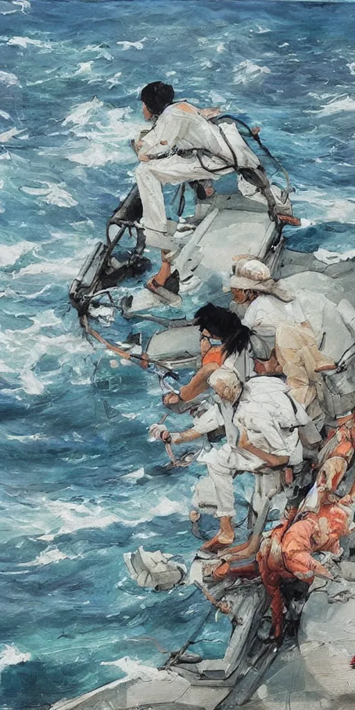 Image similar to oil painting scene from sea by kim jung gi