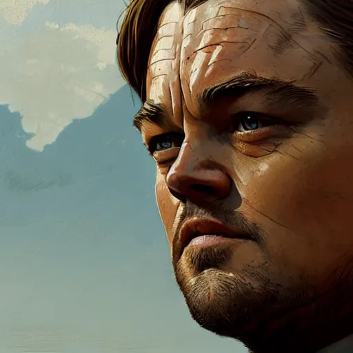 Image similar to weird face leonardo dicaprio makes in the movie django, highly detailed, intricate, digital painting, artstation, sharp focus, illustration, art by jakub rozalski, greg rutkowski, artgerm, tan zi and ayanamikodon and alphonse mucha and wlop