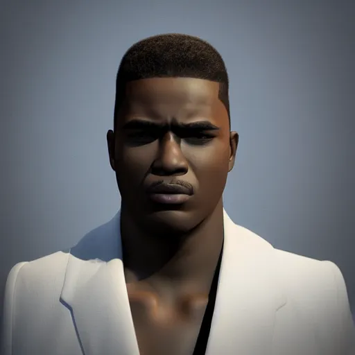 Image similar to beautiful 3D rendered fictional black character, his head is made of fluffy clouds, wearing white suit, realistic, 8k, 4k, unreal engine, by Antoni Tudisco, artstation