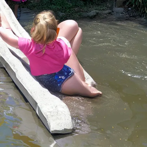 Image similar to a girl finds a snake on a water slide