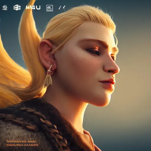 Image similar to a handsome corpulent viking girl with blond hair, clash royal style characters, unreal engine 5, octane render, detailed, cinematografic, cinema 4 d