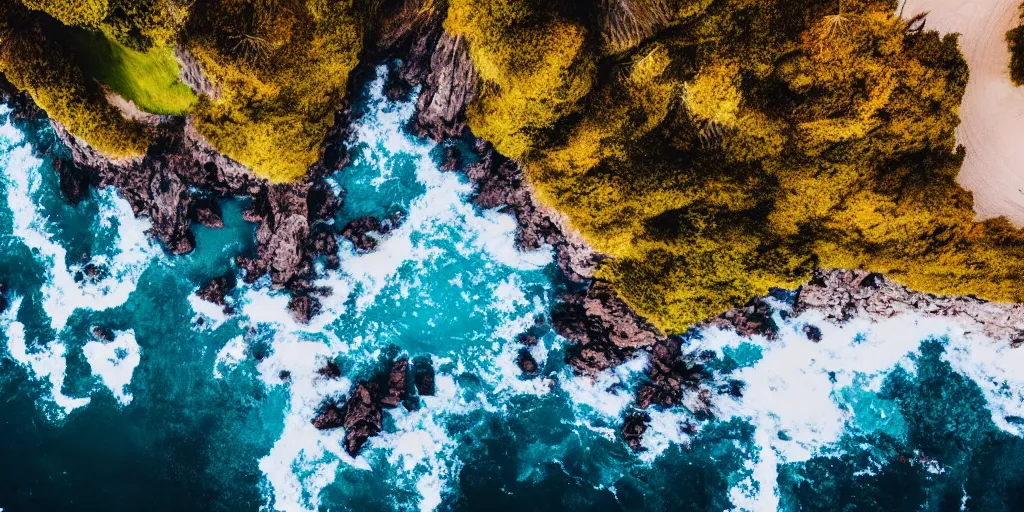 Image similar to nature landscape, aerial view, drone photography, cinematic, mountains and ocean