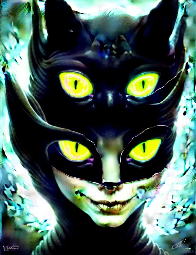 Image similar to close up beautiful porcelain dark robot - cat woman head with glowing reptile neon eyes, fractal details diamond skin, elegant, highly detailed, centered, digital painting, concept art, smooth, sharp focus, illustration, artgerm, peter mohrbacher, donato giancola, joseph christian leyendecker, wlop, frank frazetta