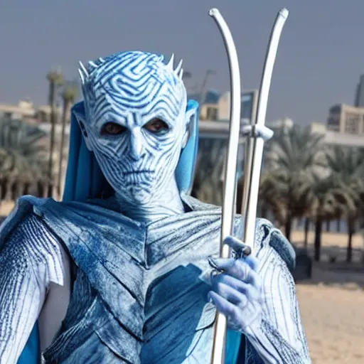 Image similar to a white walker llaying trombone in dubai