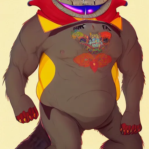 Image similar to in the style of artgerm, loish and ross tran, anthropomorphic alligator, symmetrical face, symmetrical eyes, red scales on his back, yellow scale on his belly and chest, male, waring a hawaiian shirt, in the style of zootopia