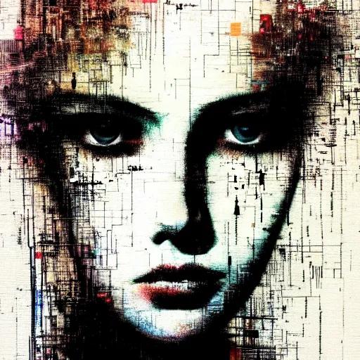 Prompt: portrait of a youthful beautiful women, mysterious, glitch effects over the eyes, fading, by Guy Denning, by Johannes Itten, by Russ Mills, centered, glitch art, polished, digital tech effects, clear skin, hacking effects, chromatic, cyberpunk, color blocking, digital art, concept art, abstract