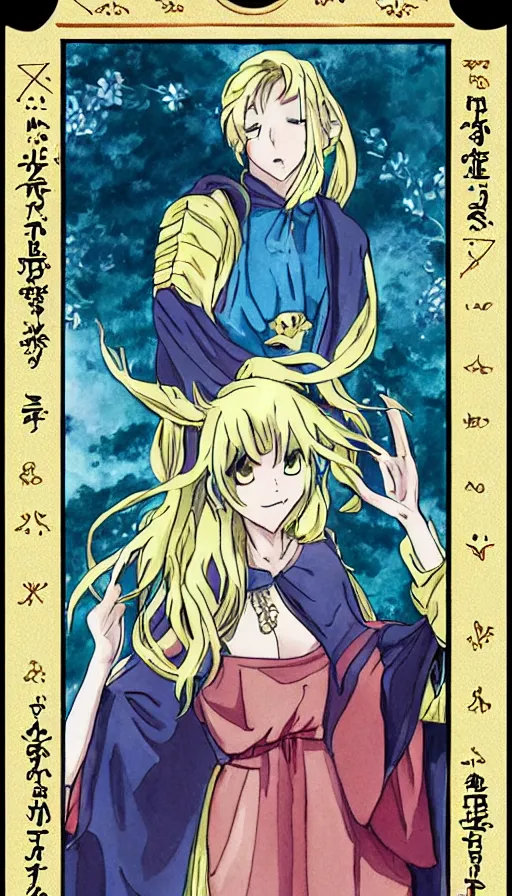 Image similar to anime tarot card based on the card Judgement