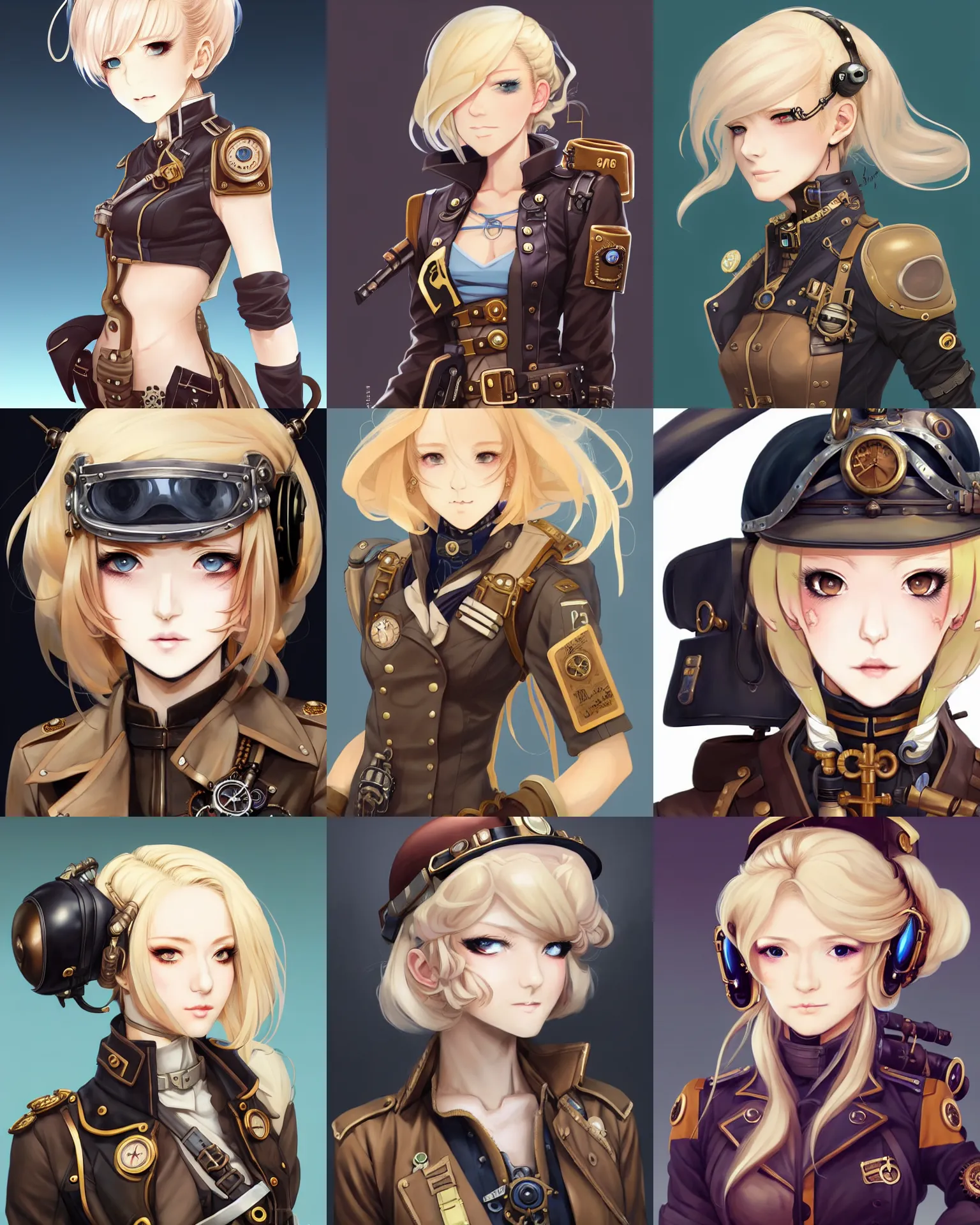Prompt: character concept art of a steampunk woman bomber pilot | | blonde, anime, close up, cute - fine - face, pretty face, realistic shaded perfect face, fine details by hyeyoung kim, stanley artgerm lau, wlop, rossdraws, james jean, andrei riabovitchev, marc simonetti, and sakimichan, trending on artstation