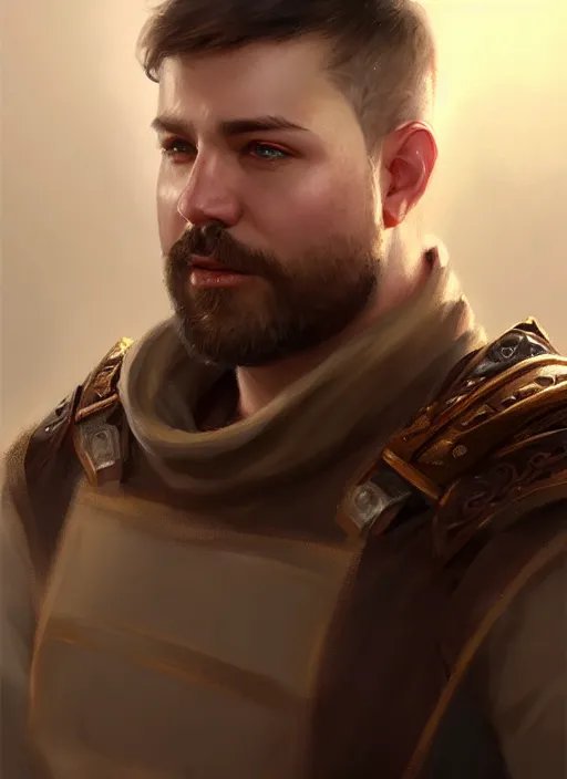 Image similar to a _ fantasy _ style _ portrait _ painting _ of slightly chubby white male very short hair short stubble, brown hair, rpg dnd oil _ painting _ unreal _ 5 _ daz. _ rpg _ portrait _ extremely _ detailed _ artgerm _ greg _ rutkowski _ greg