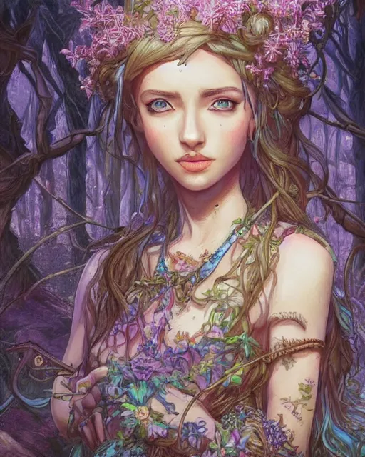 Image similar to A beautiful maid in a magical forest, beautiful face, very detailed face, fantasy art, in the style of JOHN STEPHENS, illustration, epic, fantasy, intricate, hyper detailed, artstation, concept art, smooth, sharp focus