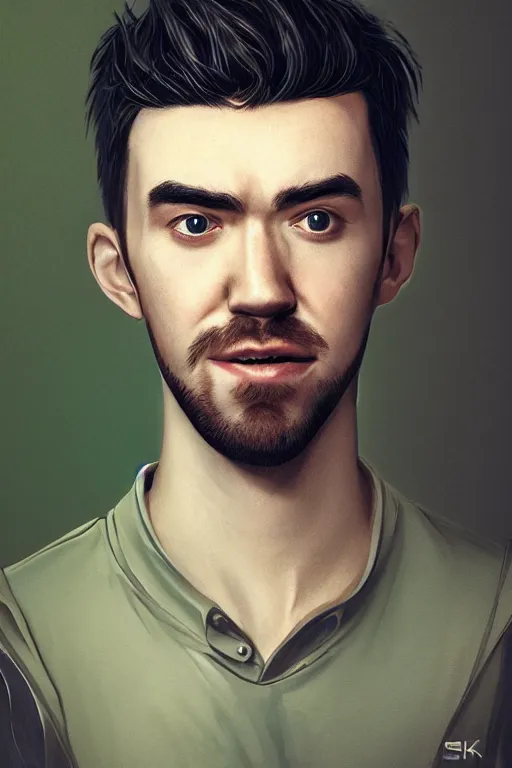 Image similar to a fancy portrait of Seán William McLoughlin, jacksepticeye by Sung Choi, Mitchell Mohrhauser, Maciej Kuciara, Johnson Ting, Maxim Verehin, Peter Konig, 8k photorealistic, cinematic lighting, HD, high details, atmospheric,