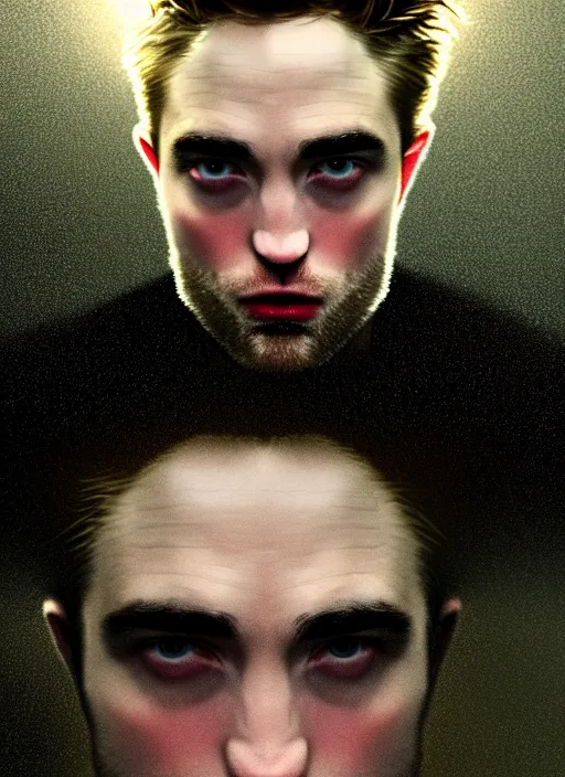 Image similar to robert pattinson in real life, face centered portrait of robert pattinson, confident, fog, rain, volumetric lighting, beautiful, golden hour, sharp focus, ultra detailed, cgsociety by leesha hannigan, ross tran, thierry doizon, kai carpenter, ignacio fernandez rios, noir art house, 4 k, 3 5 mm, fujifilm