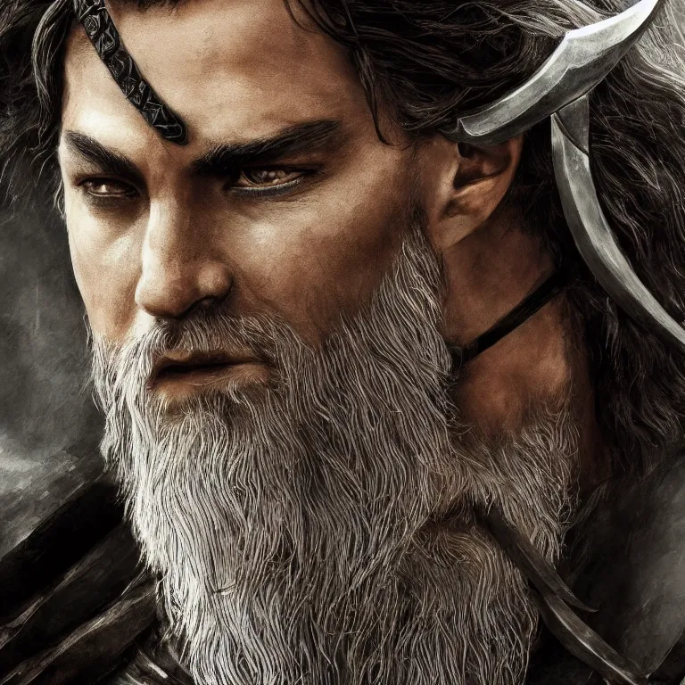 Image similar to fantasy art of a male human warrior, lord of the rings, poster, finely detailed face delicate features, black full beard, full body, realistic, sharp focus, 8 k high definition, insanely detailed, intricate, elegant, character portrait, portrait, close up, concept art