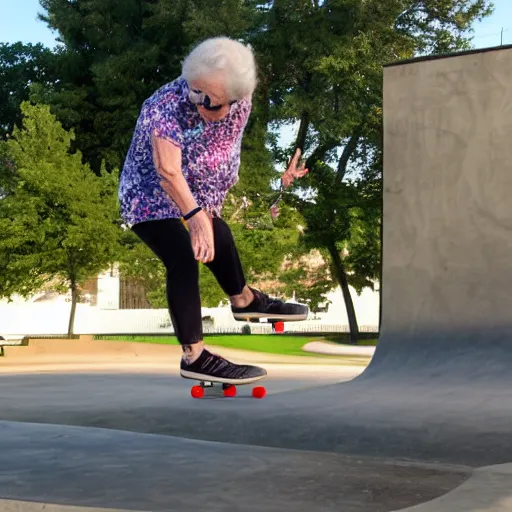 Image similar to my grandmother doing a kick-flip at the skatepark