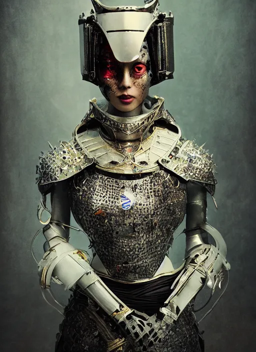 Prompt: portrait of futuristic king arthur knight cyborg geisha, kintsugi, modern fine art, fractal, intricate, elegant, highly detailed, digital photography, subsurface scattering, in the style of ghost, by jheronimus bosch and frank miller and greg rutkowski,