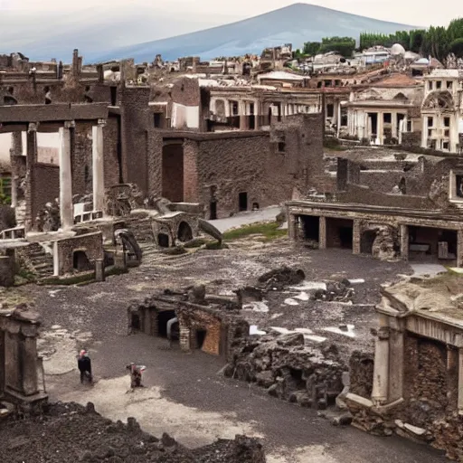 Image similar to photoreal image of pompeii just before the volcano explodes