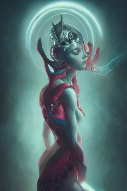 Image similar to a dramatic lighting photo of an elegant alien queen, vaporwave colors, artgerm, tom bagshaw, gerald brom,