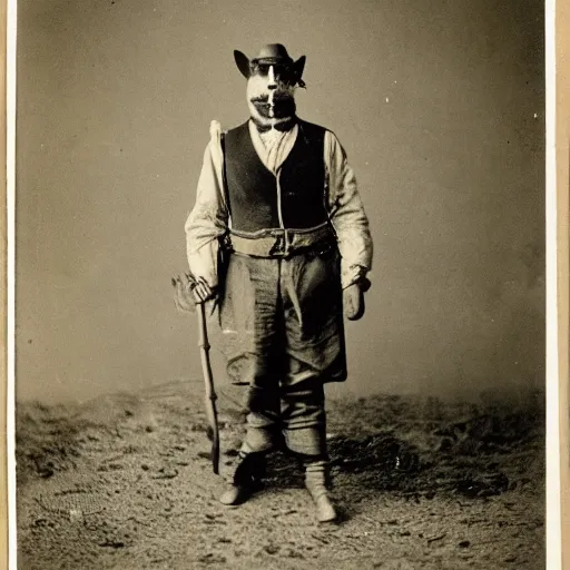 Image similar to a photograph of a half - man half - fox bandit from the 1 8 9 0 s