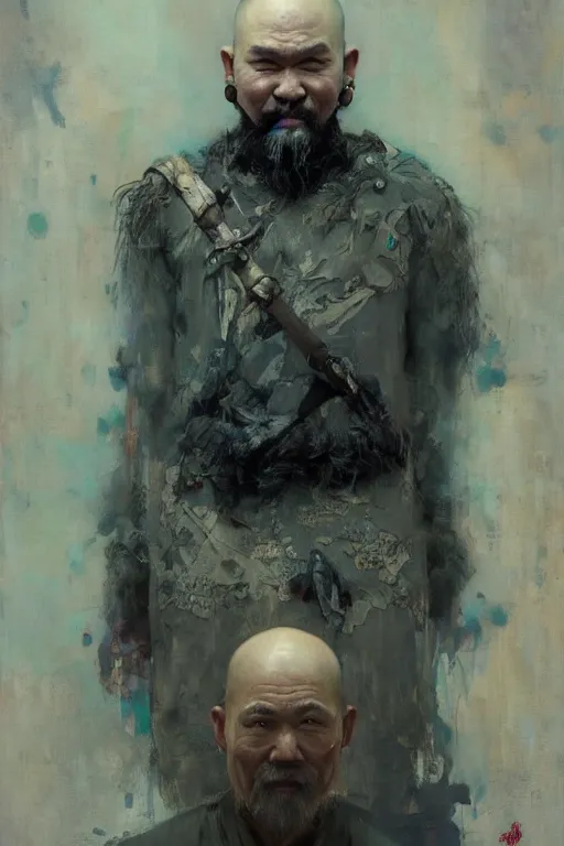 Image similar to creative bald kazakh guy with a short beard, painted by ruan jia, raymond swanland, lawrence alma tadema, zdzislaw beksinski, norman rockwell, jack kirby, tom lovell, alex malveda, greg staples