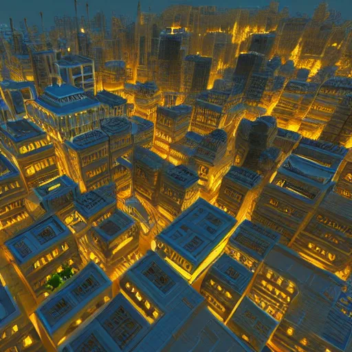 Prompt: a city that resembles a voxel scape, volumetric lighting, light rays, photorealistic, ultrarealistic, coronarender, 8k