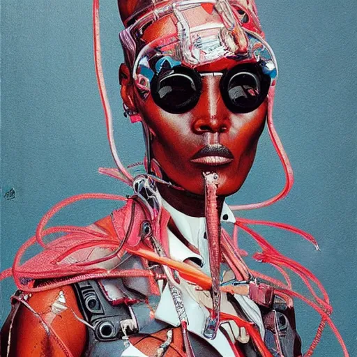 Prompt: grace jones as a cyberpunk assassin, in the style of adrian ghenie esao andrews jenny saville surrealism dark art by james jean takato yamamoto