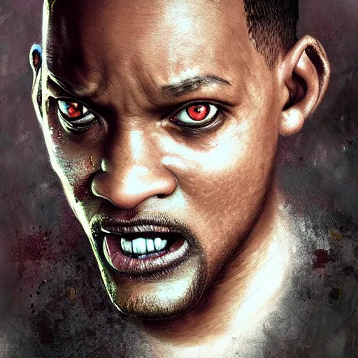 Prompt: a zombie Will Smith, by WLOP, horror, wounds, bloody, dark fantasy, trending on artstation