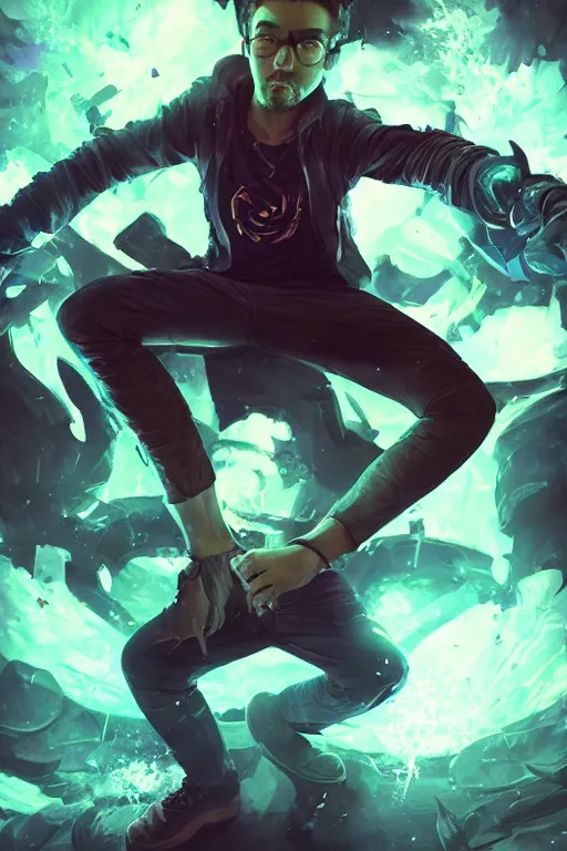 Prompt: a portrait of the YouTuber jacksepticeye in the style of league of legends arcane by Greg Rutkowski, Sung Choi, Mitchell Mohrhauser, Maciej Kuciara, Johnson Ting, Maxim Verehin, Peter Konig, final fantasy , mythical, 8k photorealistic, cinematic lighting, HD, high details, atmospheric,