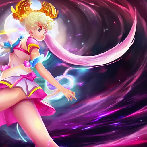 Prompt: beautiful Sailor moon splash art by League of Legends, highly detailed, trending on Artstation and Safebooru in category Voluptious; white background; white background