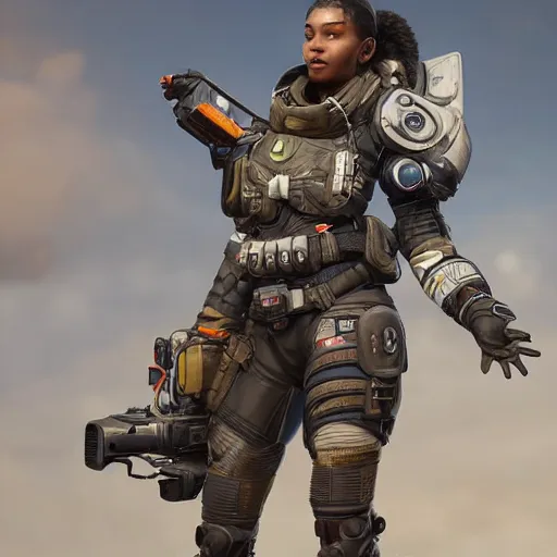 Image similar to photo realistic image of vantage from apex legends, stunning 3 d render inspired art by istvan sandorfi and greg rutkowski, character posing, complete body, realistic and detailed eyes, realistic, highly detailed attributes and atmosphere, dim volumetric cinematic lighting,