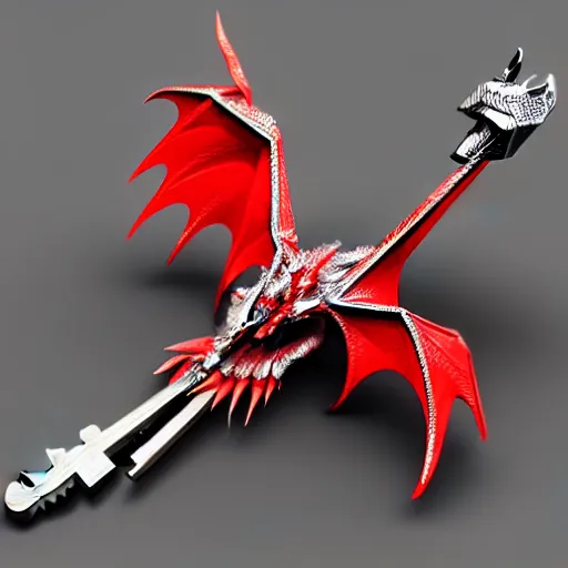 Prompt: a 3d game object of the metal key for the cage, very realistic, with dragon wings and large red diamond in it, it is very detailed, on the white background, rpg game inventory item