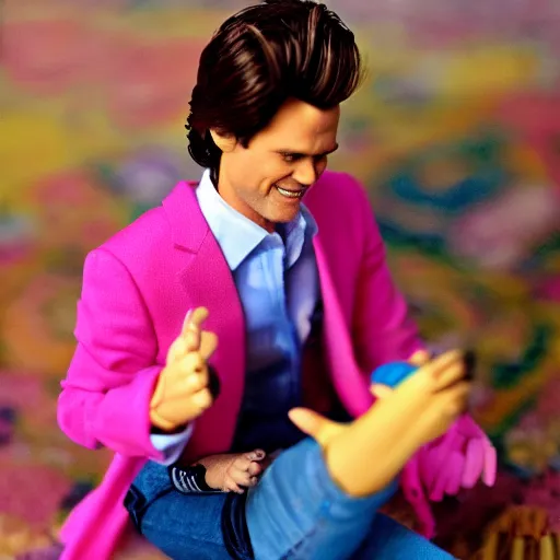 Image similar to jim carrey as a barbie doll, photography, toy,