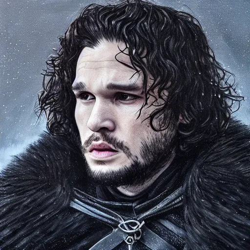 Prompt: kit harrington as lord comanderl of the nights watch, incredibly detailed oil painting, high octane, trending on artstation, incredible fineline, regal, fine art museum piece, drum scanner