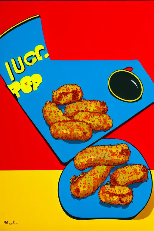 Image similar to nugget and sausage on plate, pop art, by mike swiderek, jorge lacera, ben lo, tyler west, ultrarealistic