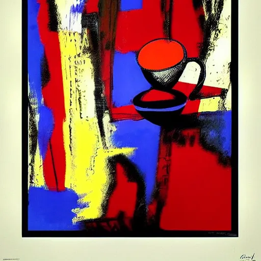 Prompt: imaginary cup of tea, abstract expressionism propaganda poster