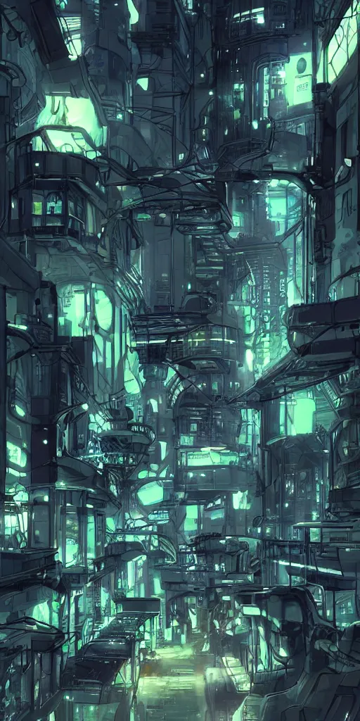 Prompt: cell shaded technopunk alley