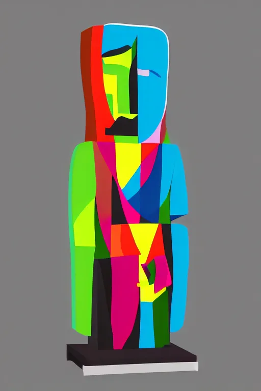 Image similar to cubist moai statue cutout digital illustration cartoon colorful beeple