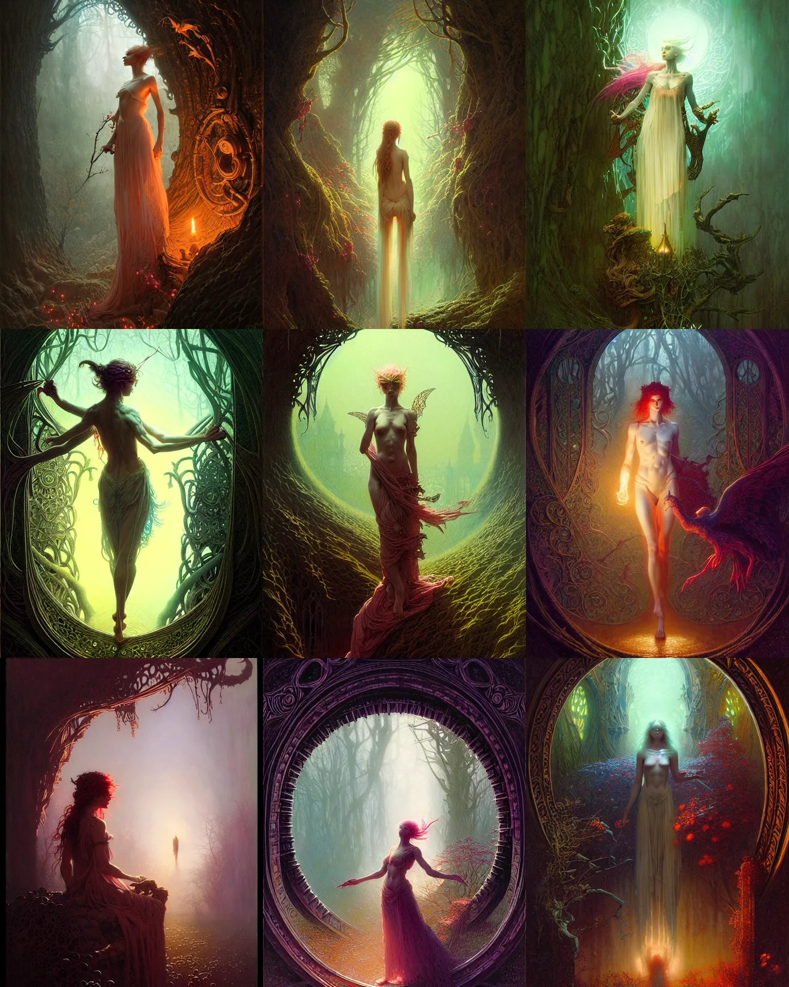 Prompt: surreal study of the fae, mysterious, female, concept art, intricate details, bright side lighting, colorful and pastel, highly detailed by greg rutkowski, michael whelan and gustave dore