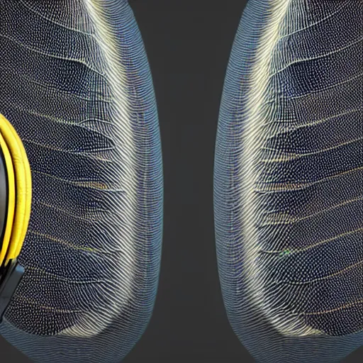 Image similar to Headphones with the pattern of an Emperor angelfish, ray tracing, hyperdetailed, hyperrealistic, cyberpunk, octane render, hdri, 4k