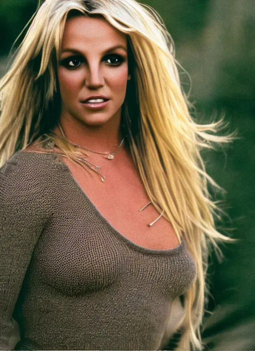 Prompt: analogue photo of britney spears, 35mm, f/1.4, Golden Hour light, national geographic, photographed by Martha Cooper,