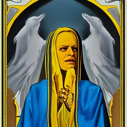 Prompt: portrait of the high priestess, Alejandro Jodorowsky's Holy Mountain, in the style of sergey piskunov