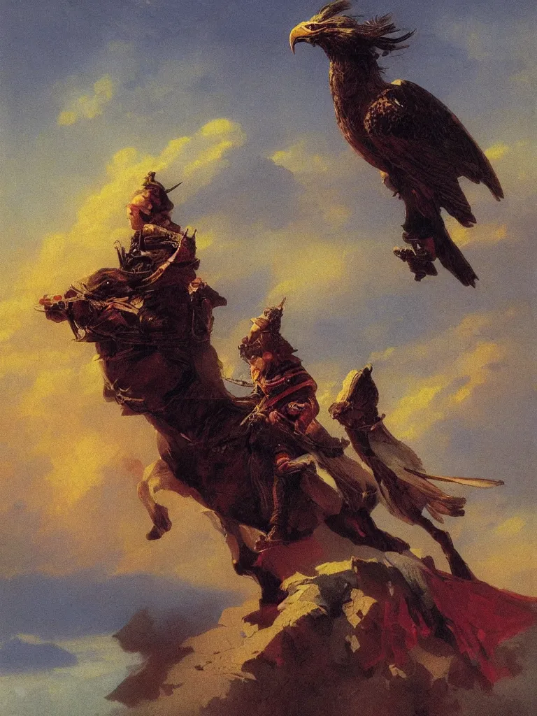 Image similar to noble hero portrait with an eagles head in rogue attire, by jack kirby italo calvino and ivan aivazovsky,