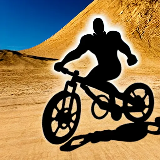 Prompt: portrait of marvel ghost rider driving a rockrider mountain bike, medium shot, realistic