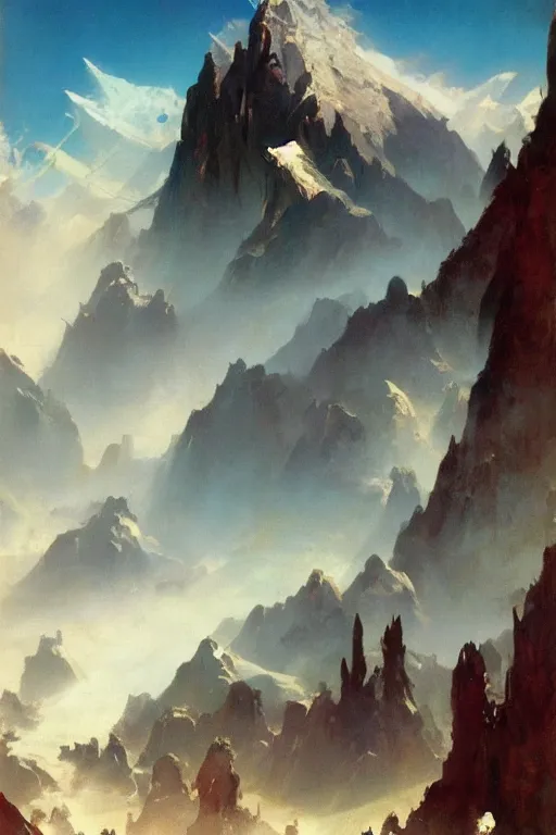 Image similar to beautiful fantasy landscape by frank frazetta, trending on artstation