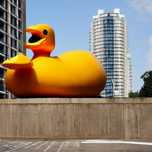 Image similar to giant statue of a rubber ducky in the brutalist style